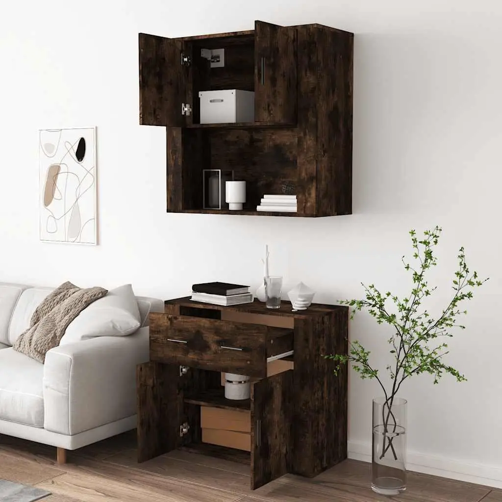 Brown Wall-Mounted Highboard Sideboard Cabinet