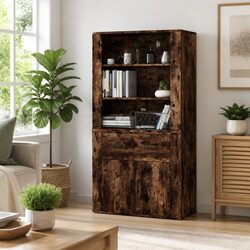 Charming Highboard Sideboard Storage Cabinet in Smoked Oak