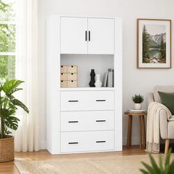 Elegant White Engineered Wood Highboard Storage Cabinet