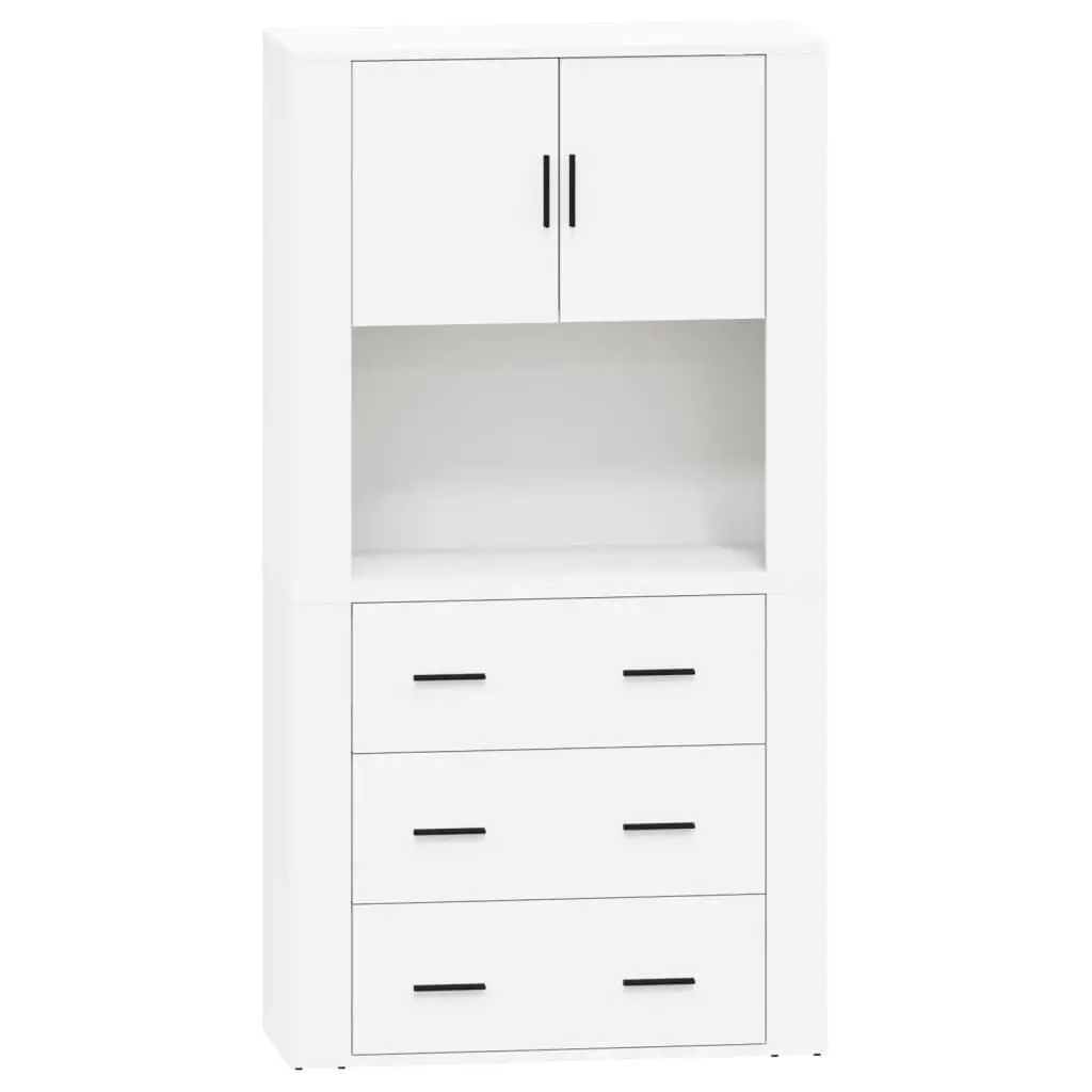 White Engineered Wood Highboard Storage Cabinet