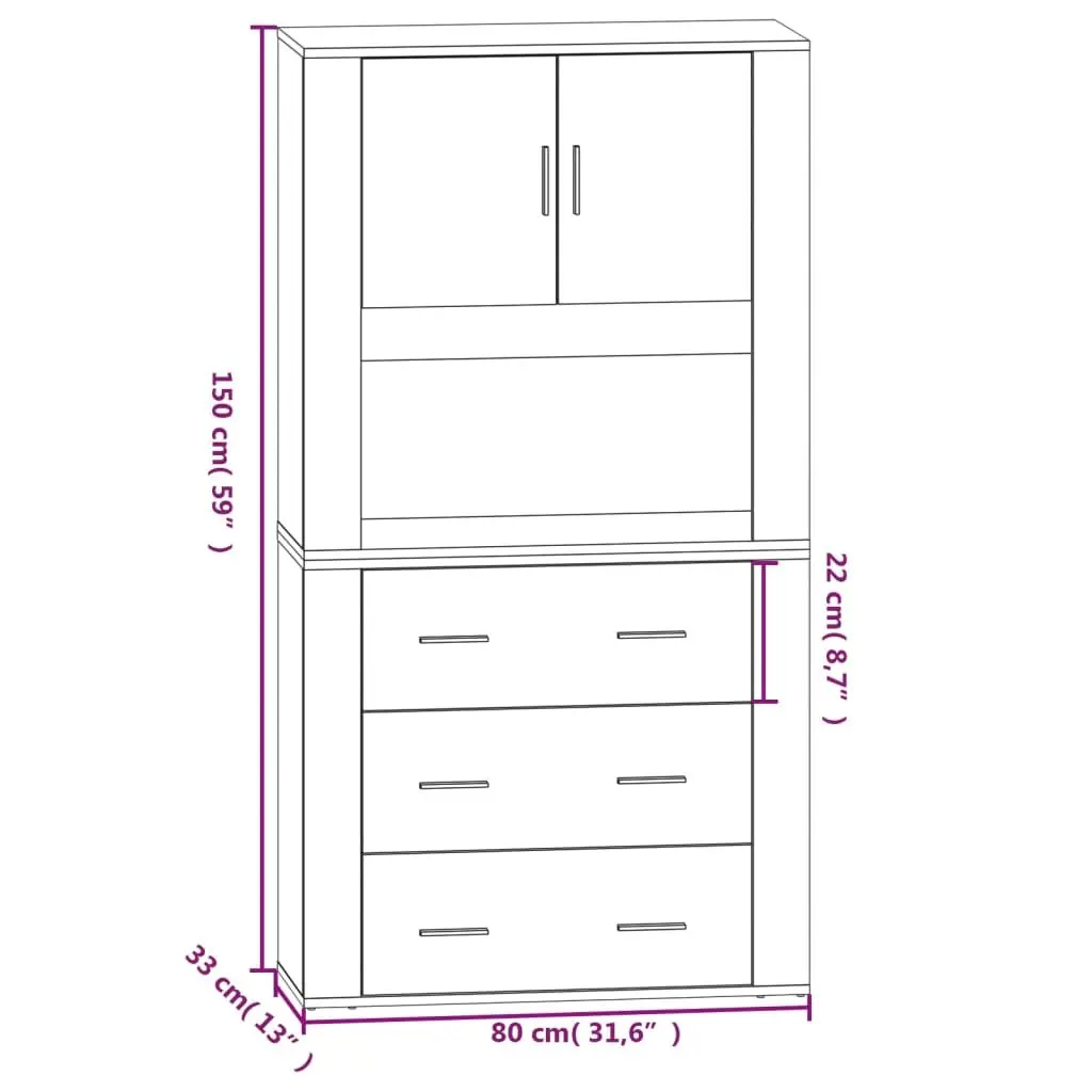 White Engineered Wood Highboard Storage Cabinet