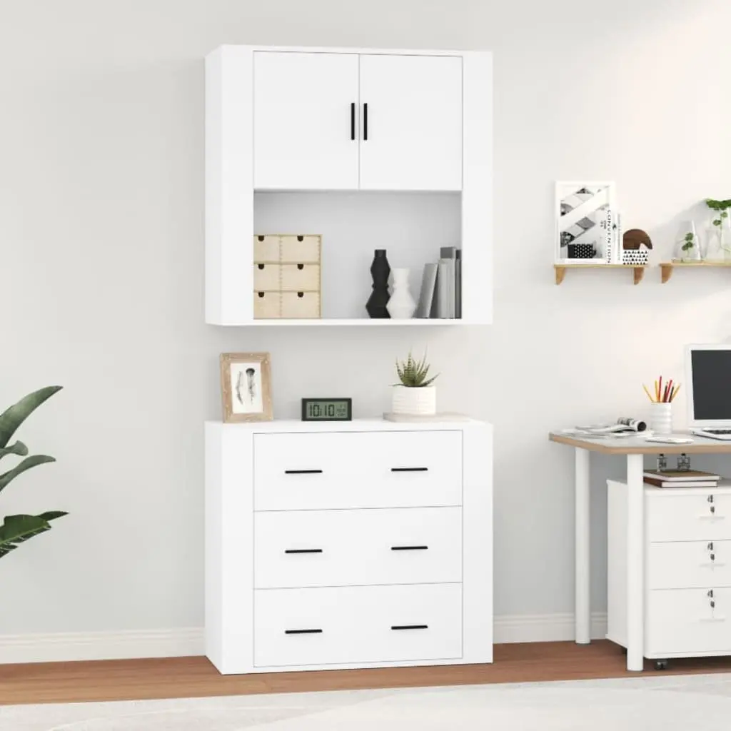 White Engineered Wood Highboard Storage Cabinet