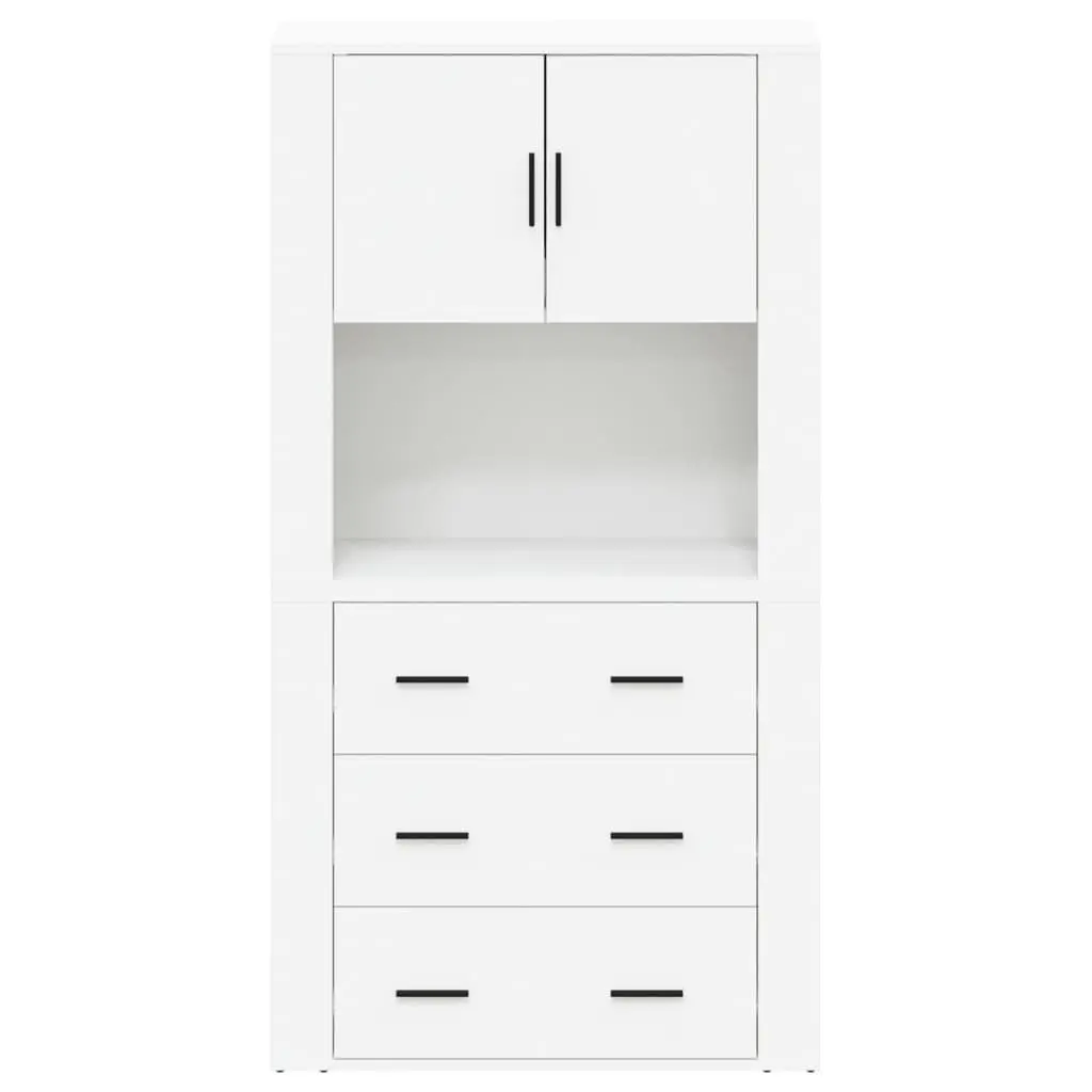 White Engineered Wood Highboard Storage Cabinet