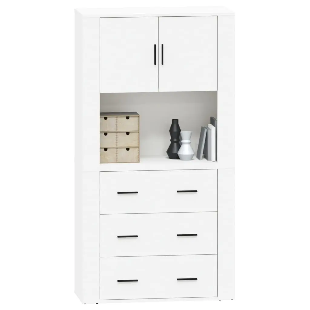 White Engineered Wood Highboard Storage Cabinet