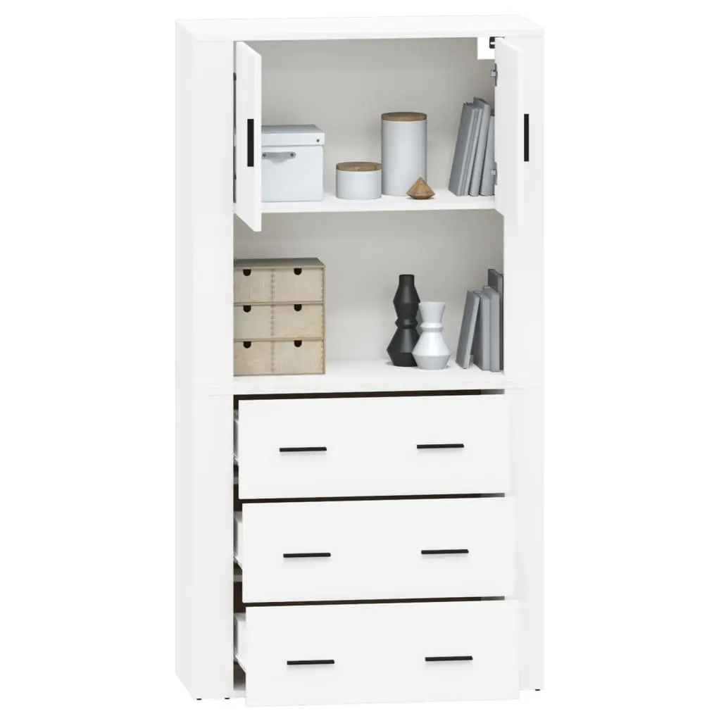 White Engineered Wood Highboard Storage Cabinet