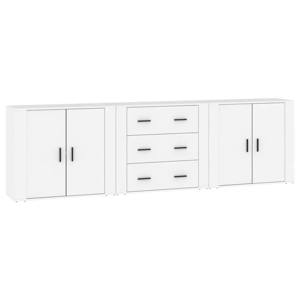 White Sideboards Storage Cabinets Set of 3 Engineered Wood Furniture Buffet