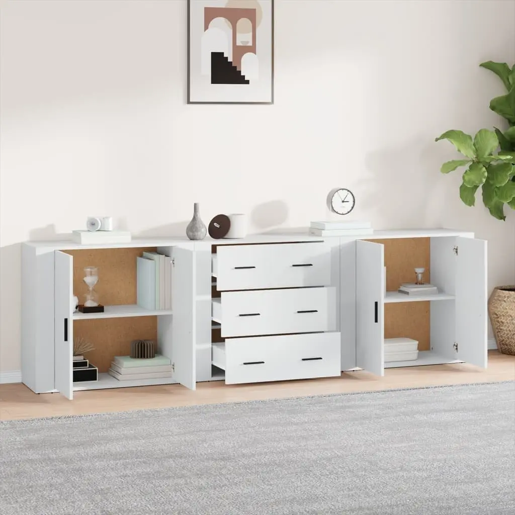 White Sideboards Storage Cabinets Set of 3 Engineered Wood Furniture Buffet