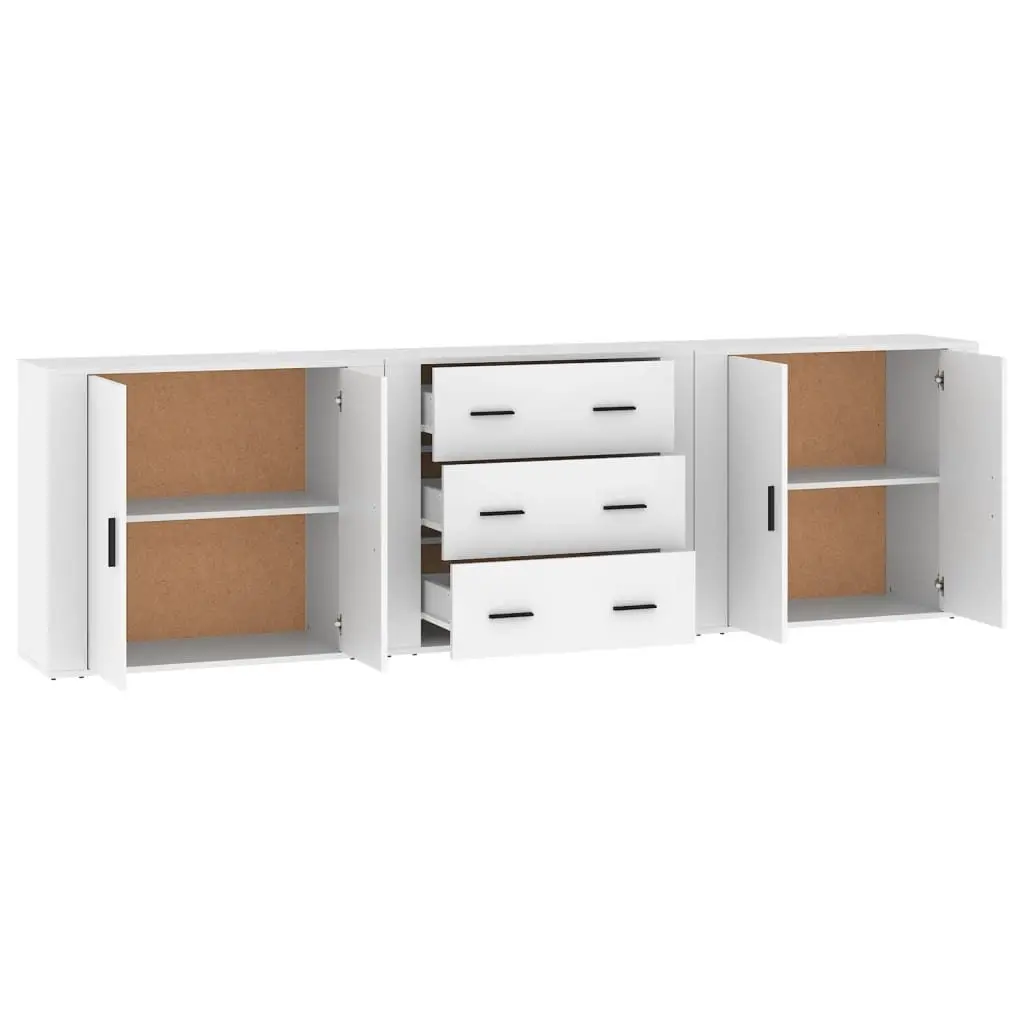White Sideboards Storage Cabinets Set of 3 Engineered Wood Furniture Buffet