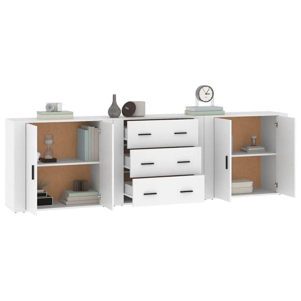 White Sideboards Storage Cabinets Set of 3 Engineered Wood Furniture Buffet