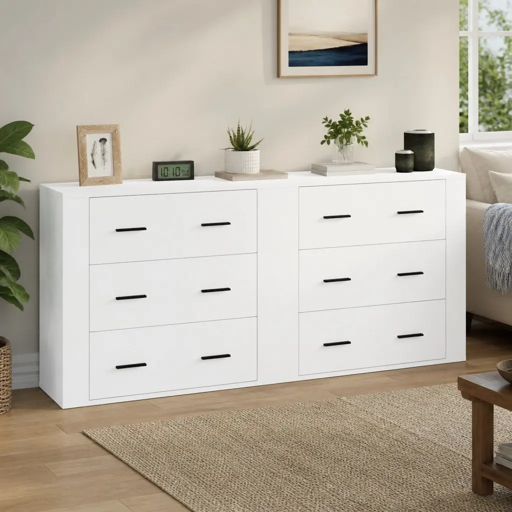 Sideboards White 2 Piece Storage Cabinet Engineered Wood Furniture Buffet