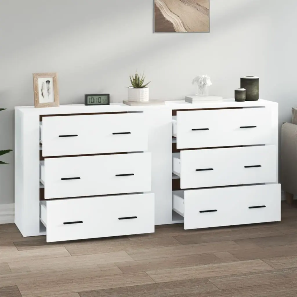 Sideboards White 2 Piece Storage Cabinet Engineered Wood Furniture Buffet