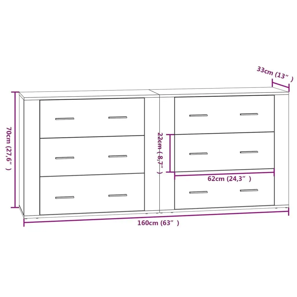 Sideboards White 2 Piece Storage Cabinet Engineered Wood Furniture Buffet