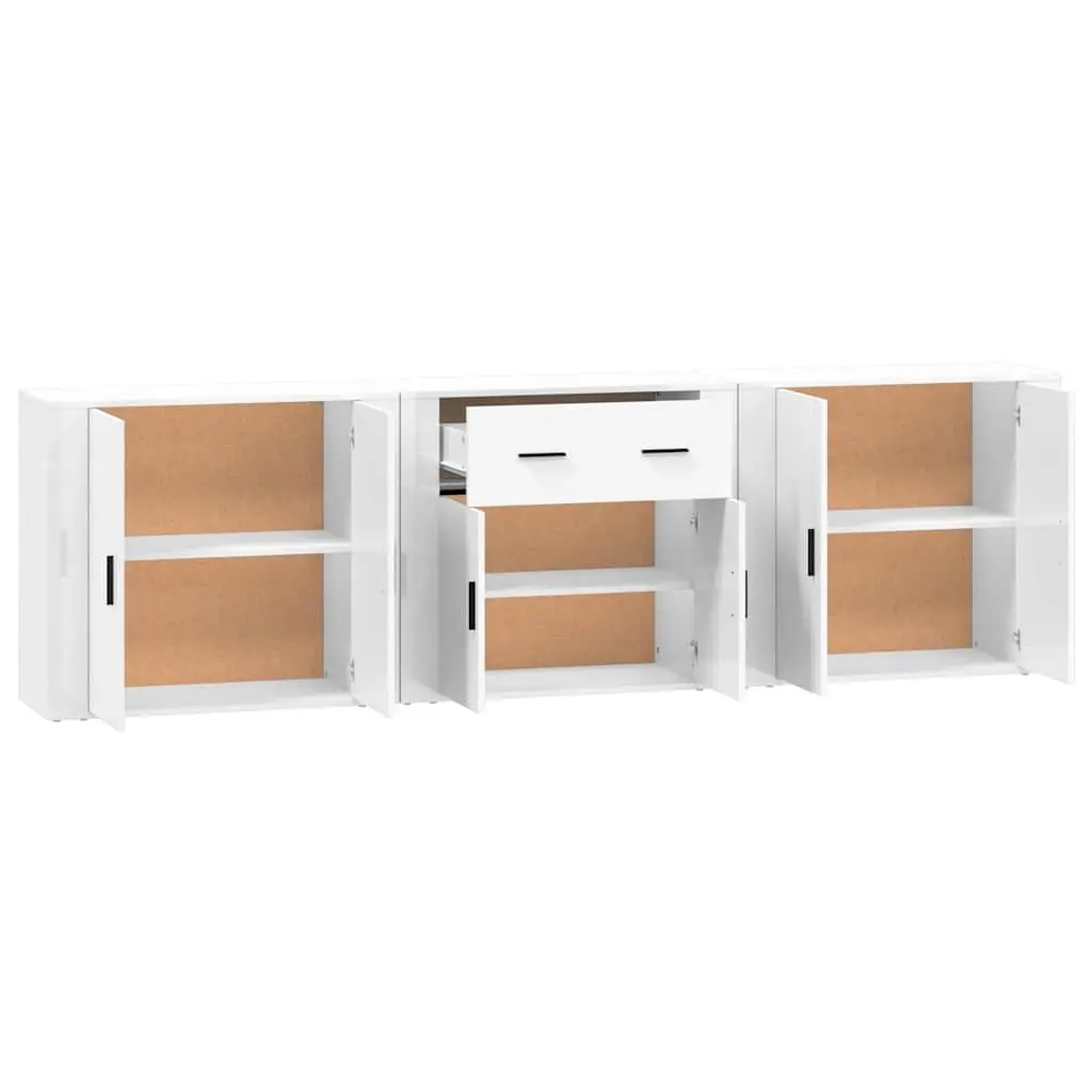 White Engineered Wood Sideboard Cabinet Storage Furniture Display Unit 3 Piece