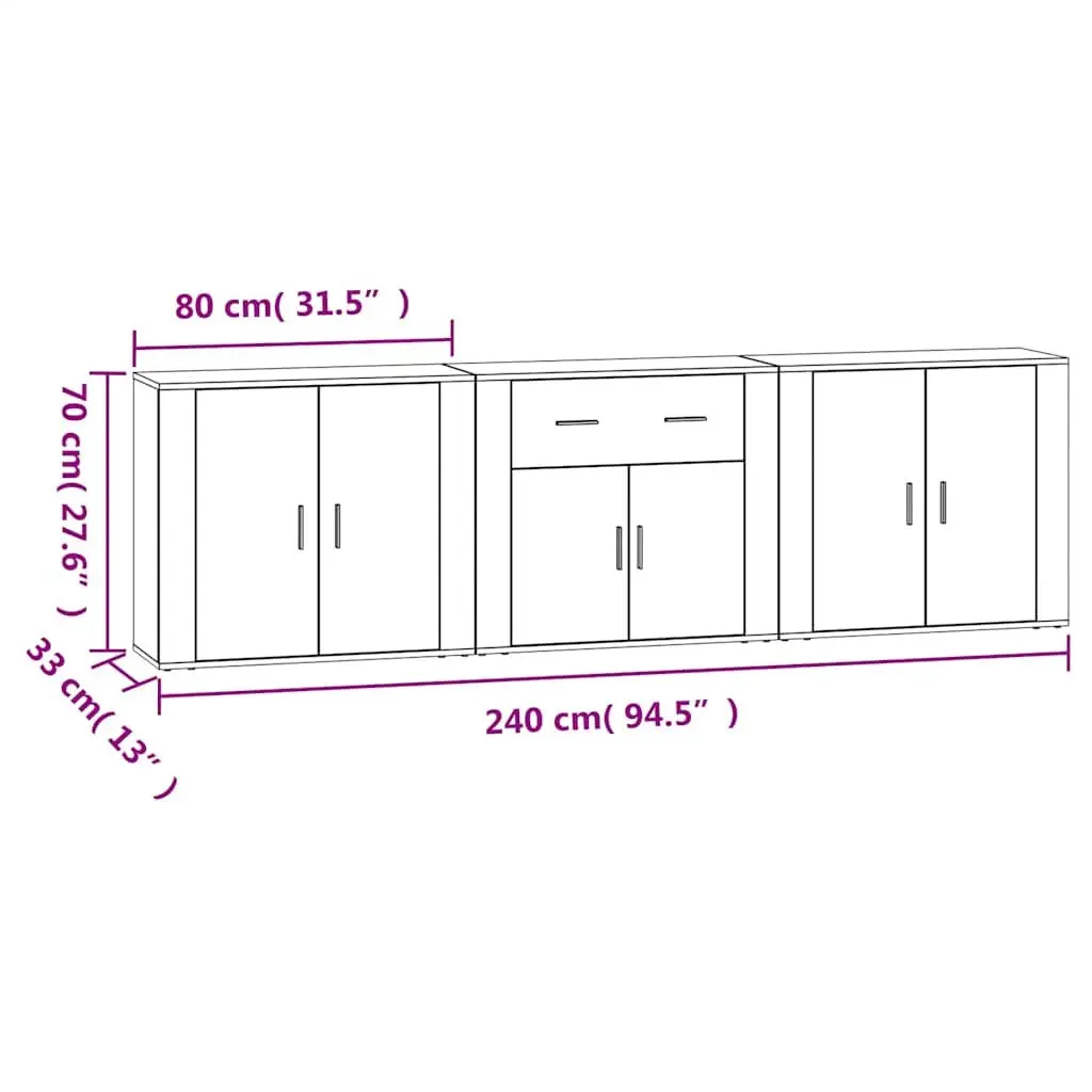 White Engineered Wood Sideboard Cabinet Storage Furniture Display Unit 3 Piece