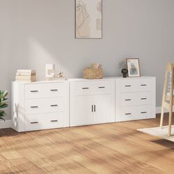 White Sideboards 3 pcs Storage Cabinet Engineered Wood Buffet Display Unit