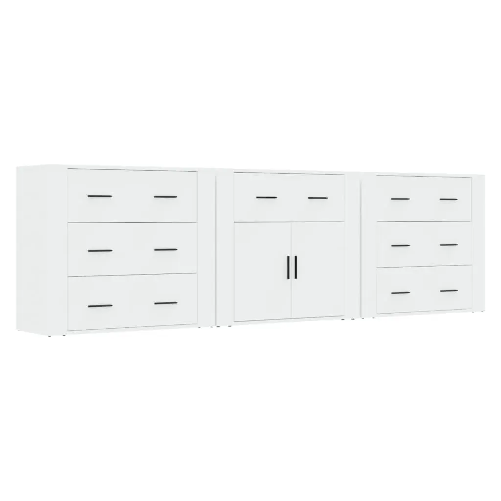 Sideboard Cabinet White 3 Piece Storage Unit Engineered Wood Buffet Display