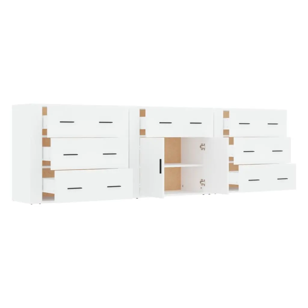 Sideboard Cabinet White 3 Piece Storage Unit Engineered Wood Buffet Display