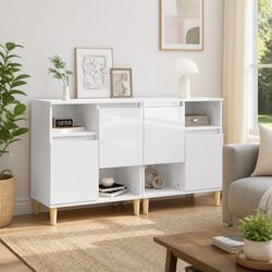 Elegant High Gloss White Sideboard Cabinet 2 pcs