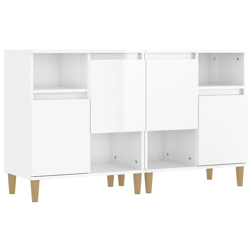 Sideboard Cabinet High Gloss White 2 Piece Storage Cupboard 4 Compartments 2 Doors Engineered Wood