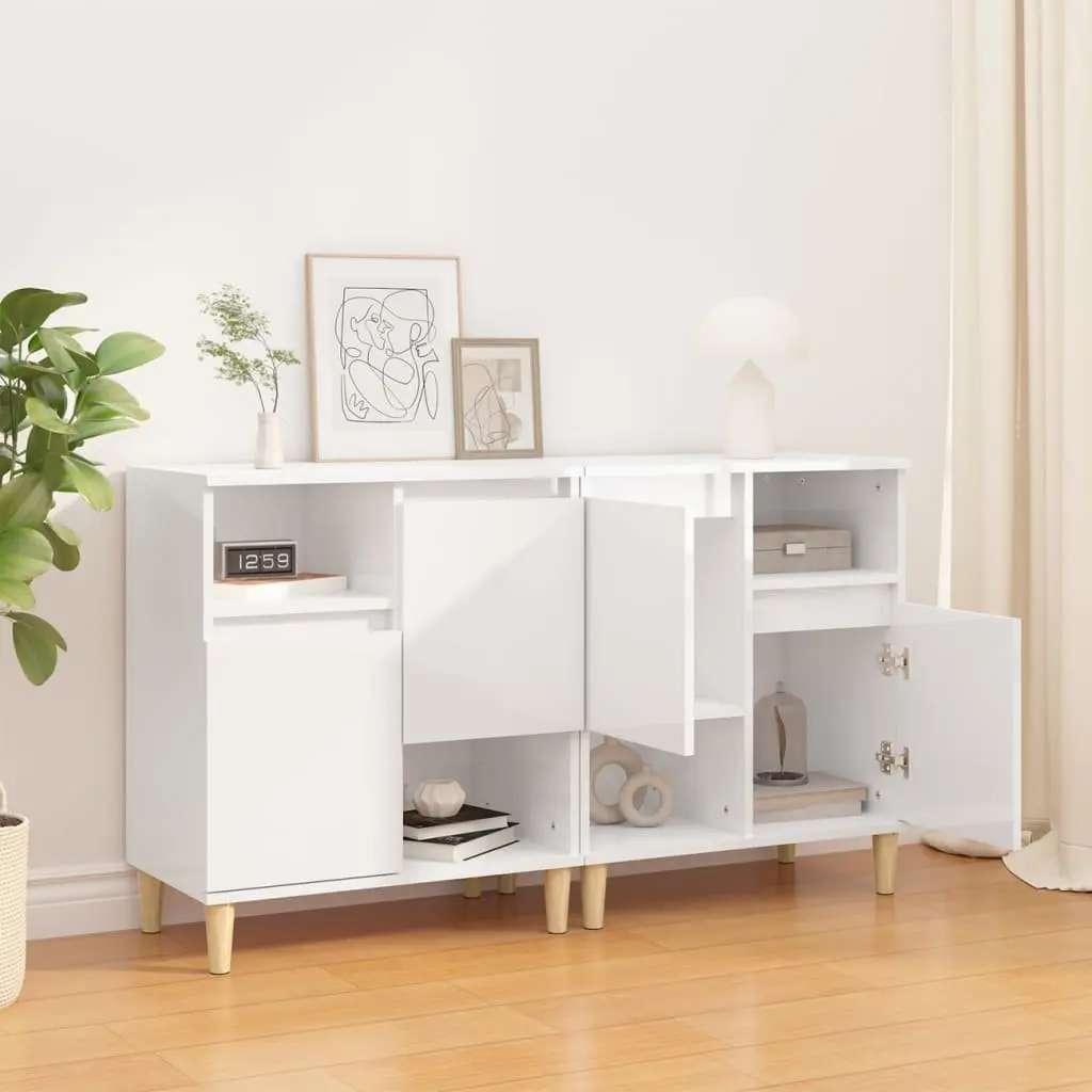 Sideboard Cabinet High Gloss White 2 Piece Storage Cupboard 4 Compartments 2 Doors Engineered Wood