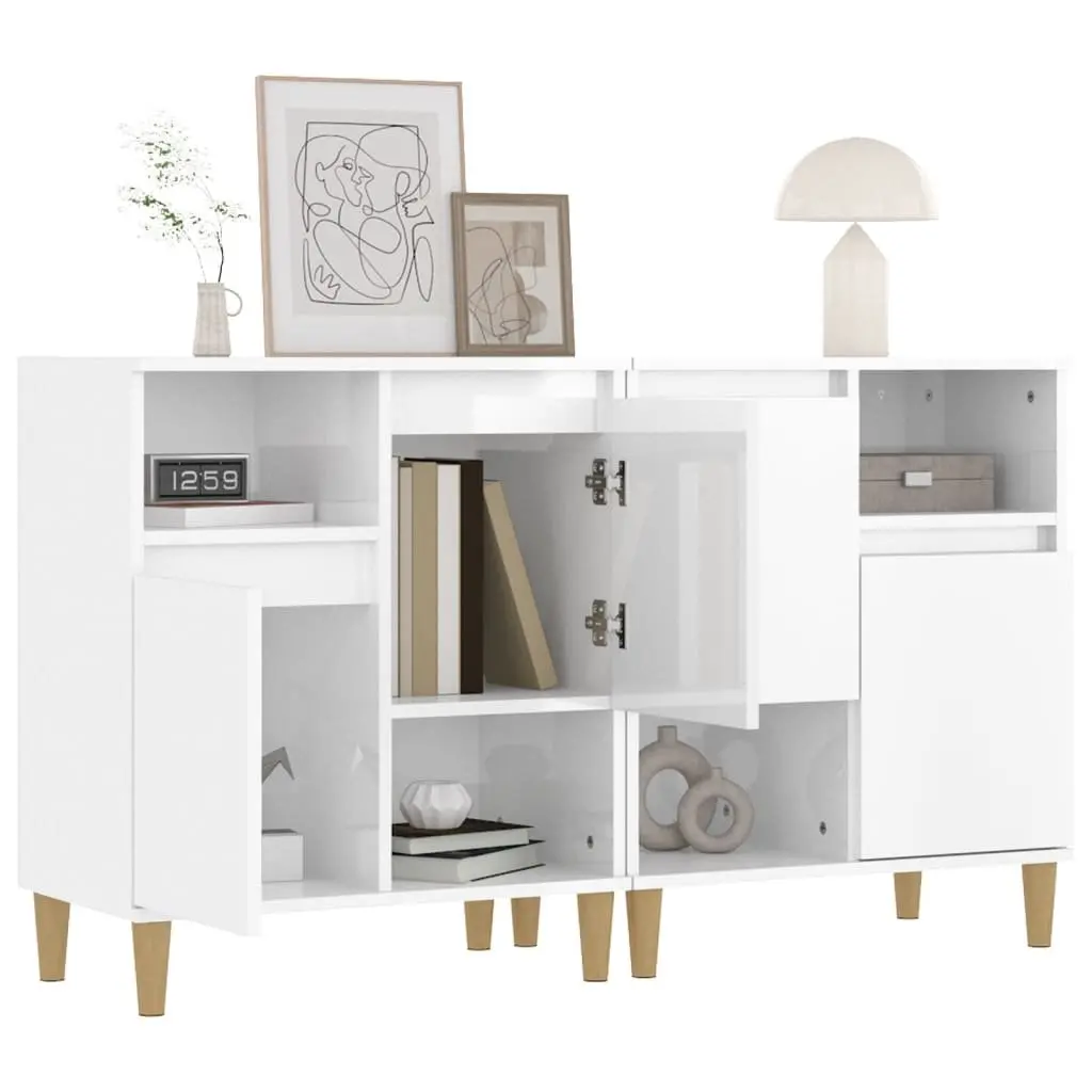 Sideboard Cabinet High Gloss White 2 Piece Storage Cupboard 4 Compartments 2 Doors Engineered Wood