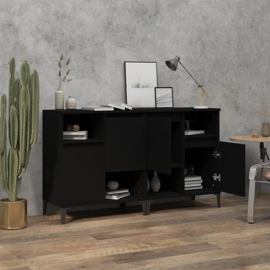 Sideboard Cabinet 2 pcs Black 60x35x70 cm Storage Buffet Engineered Wood