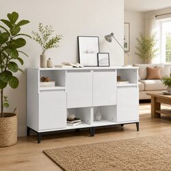 Warm White High Gloss Sideboard Storage Cabinets Set of 2