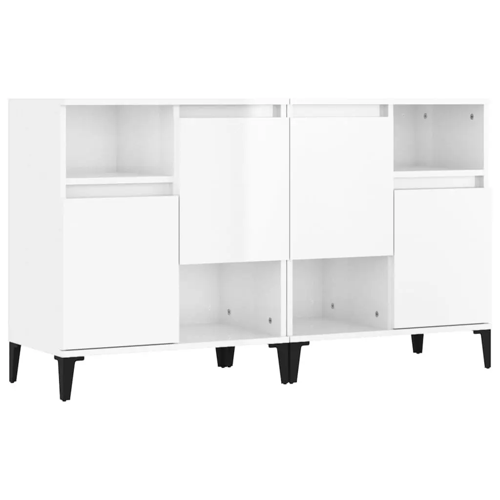 High Gloss White Sideboards Storage Cabinet Engineered Wood 60x35x70cm Set of 2