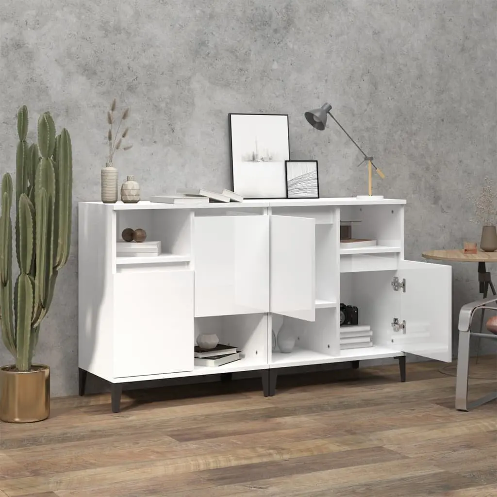 High Gloss White Sideboards Storage Cabinet Engineered Wood 60x35x70cm Set of 2