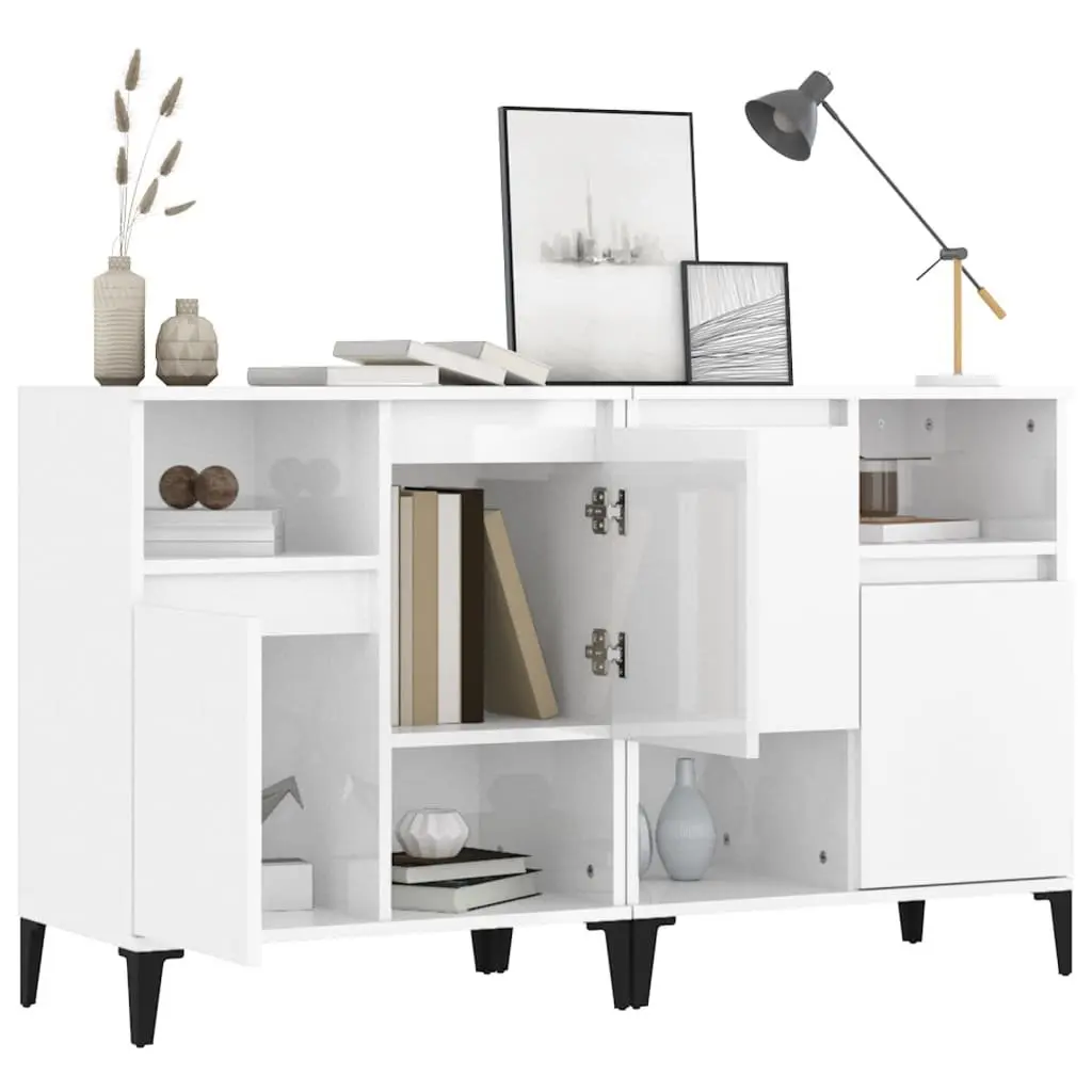 High Gloss White Sideboards Storage Cabinet Engineered Wood 60x35x70cm Set of 2