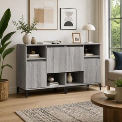 Grey Engineered Wood Sideboard Cabinet Set of 2