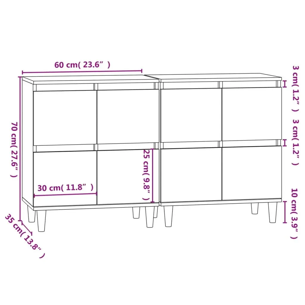 Black Sideboard Cabinet Set, 60x35x70 cm