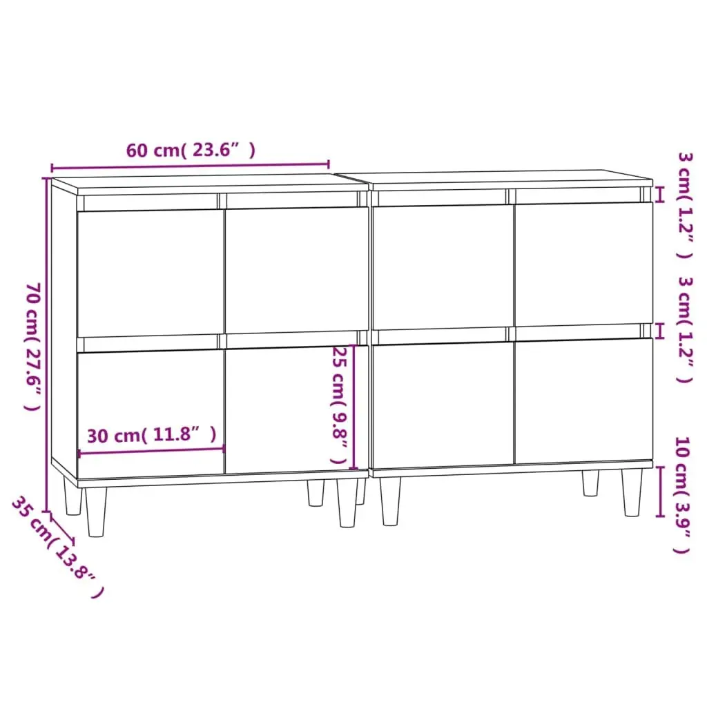 High Gloss White Sideboards 2 pcs Engineered Wood 60x35x70 cm