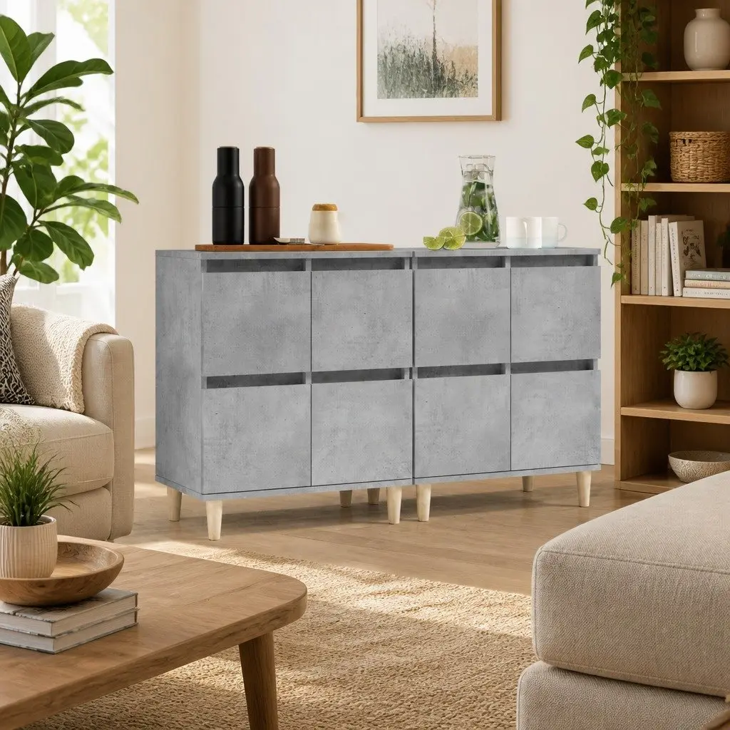 Storage Cupboard Grey Engineered Wood Set of 2 60x35x70cm Sideboard Cabinet