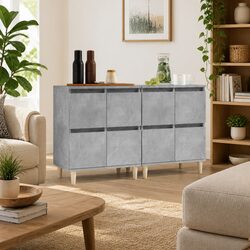 Grey Engineered Wood Sideboard Cabinet Set of 2