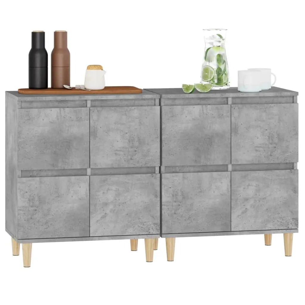 Storage Cupboard Grey Engineered Wood Set of 2 60x35x70cm Sideboard Cabinet