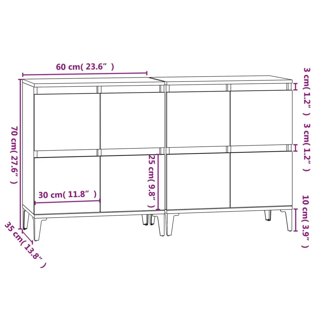 Sideboards 2 pcs White 60x35x70 cm Storage Cabinet Engineered Wood Compartments