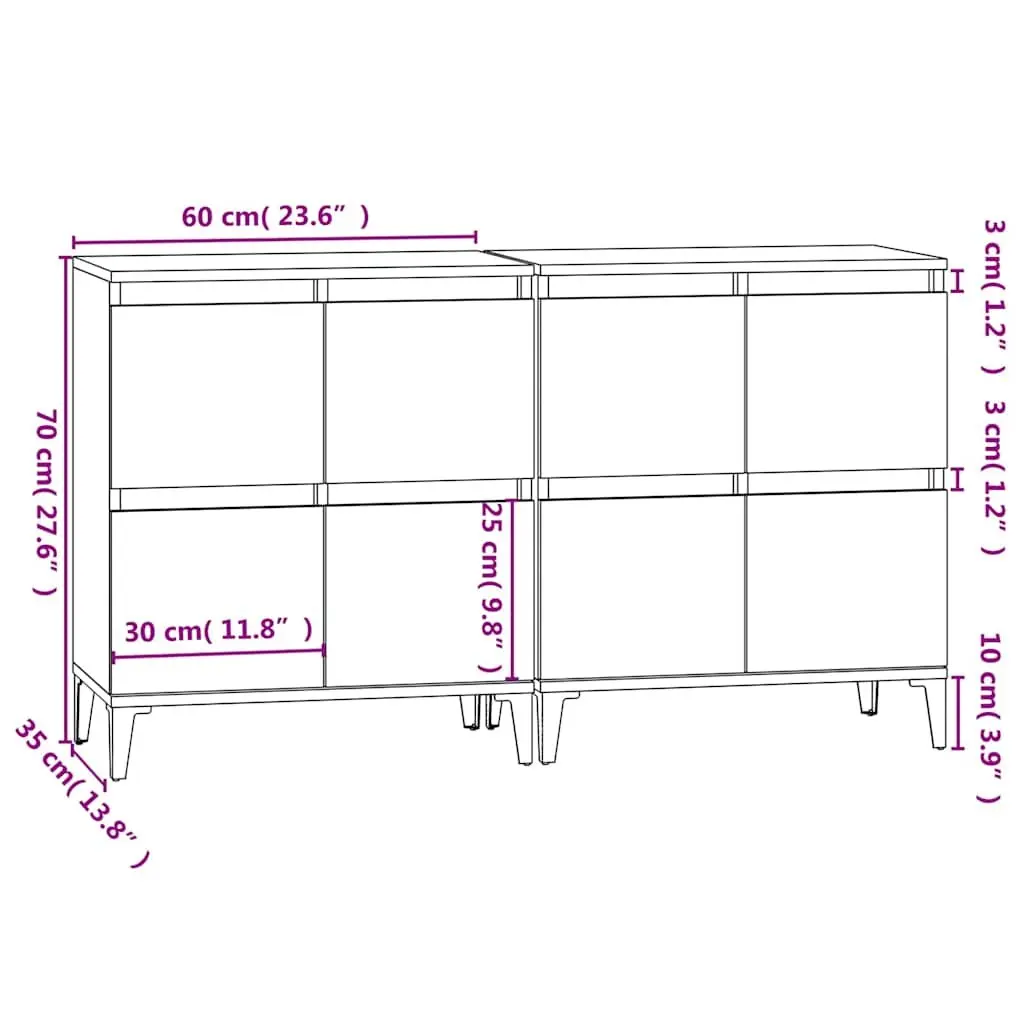 Grey Engineered Wood Sideboard Cabinet Set of 2