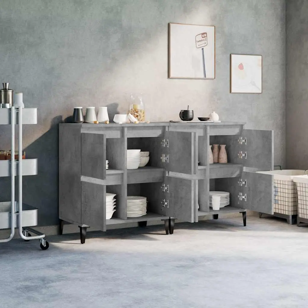 Grey Engineered Wood Sideboard Cabinet Set of 2