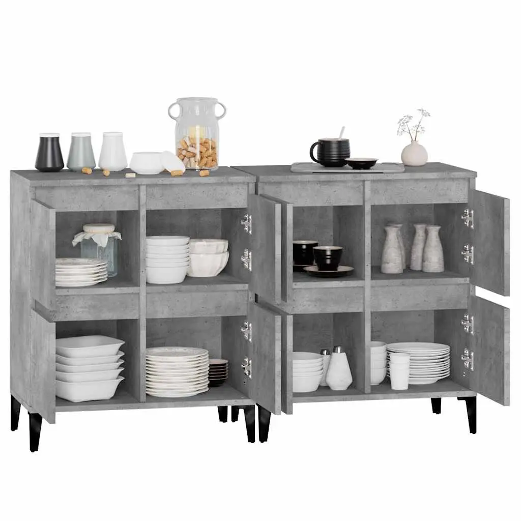 Grey Engineered Wood Sideboard Cabinet Set of 2