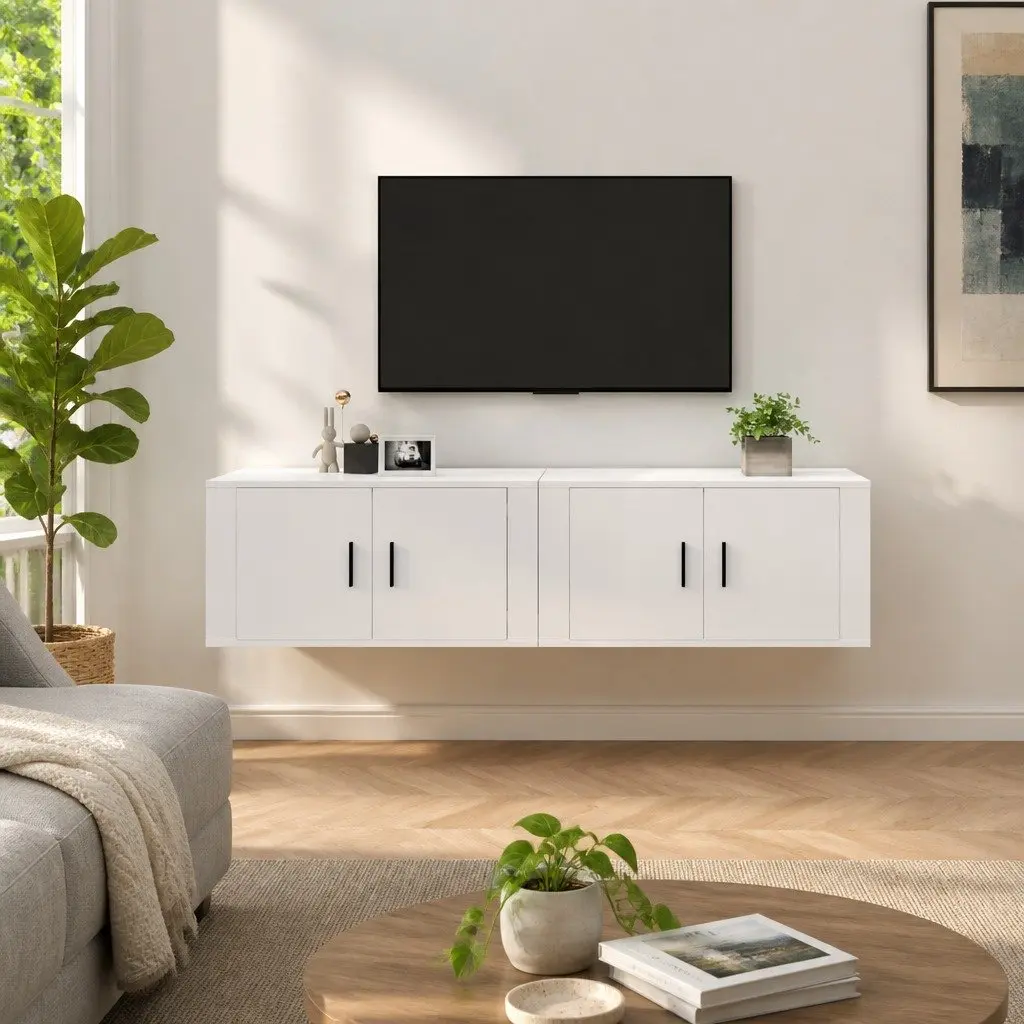 White Engineered Wood Wall-Mounted TV Cabinets 2 pcs
