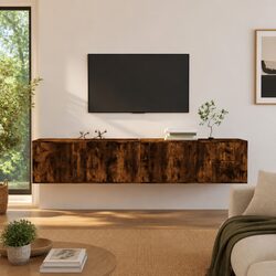 Brown Wall-Mounted TV Cabinet Storage Organizer Set
