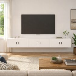 Floating White Wall-mounted TV Cabinets - Set of 3
