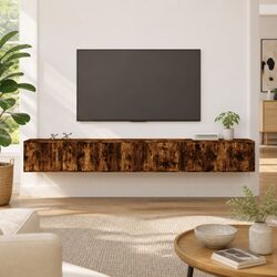 3-Piece Wall-Mounted TV Cabinet Set in Brown
