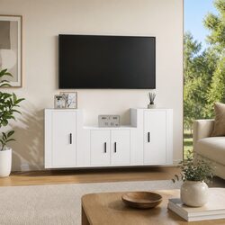 3-Piece Wall-Mounted TV Cabinet Set in White