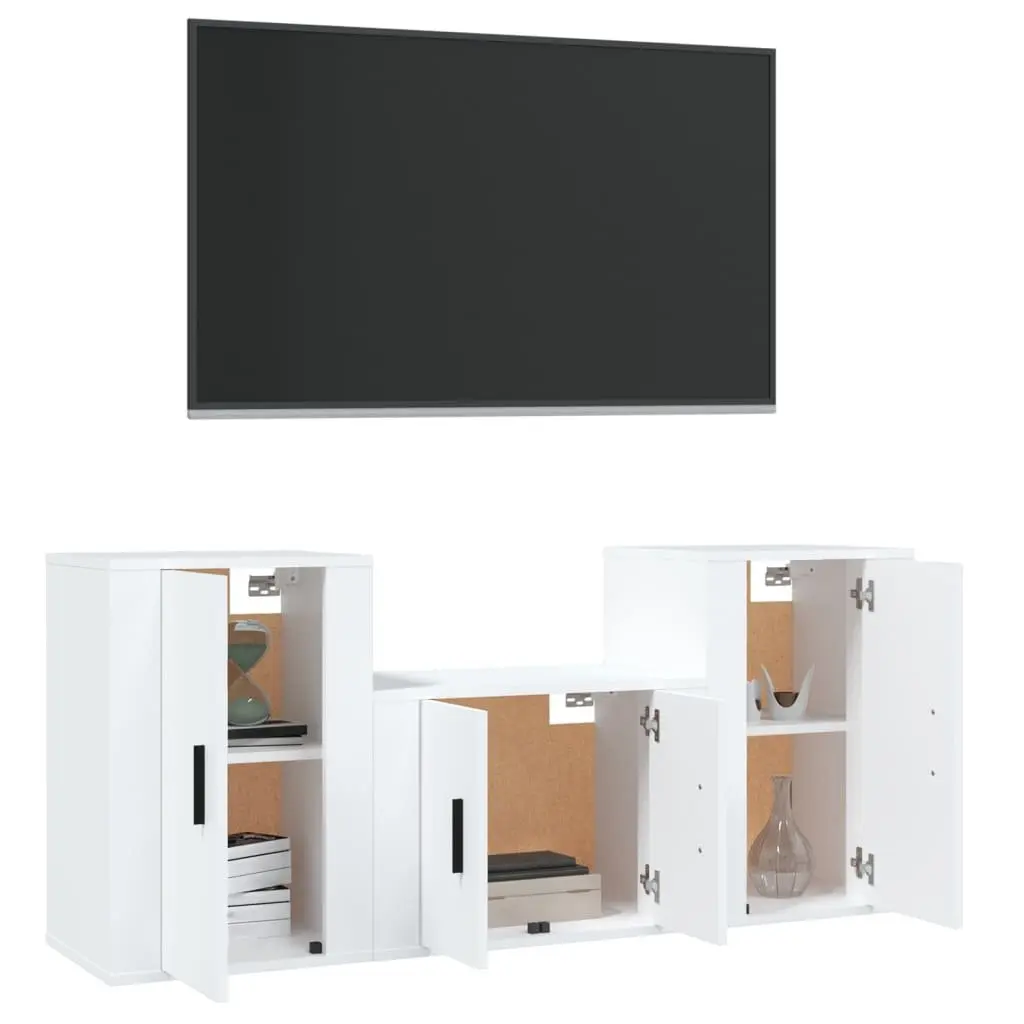 3-Piece Wall-Mounted TV Cabinet Set in White