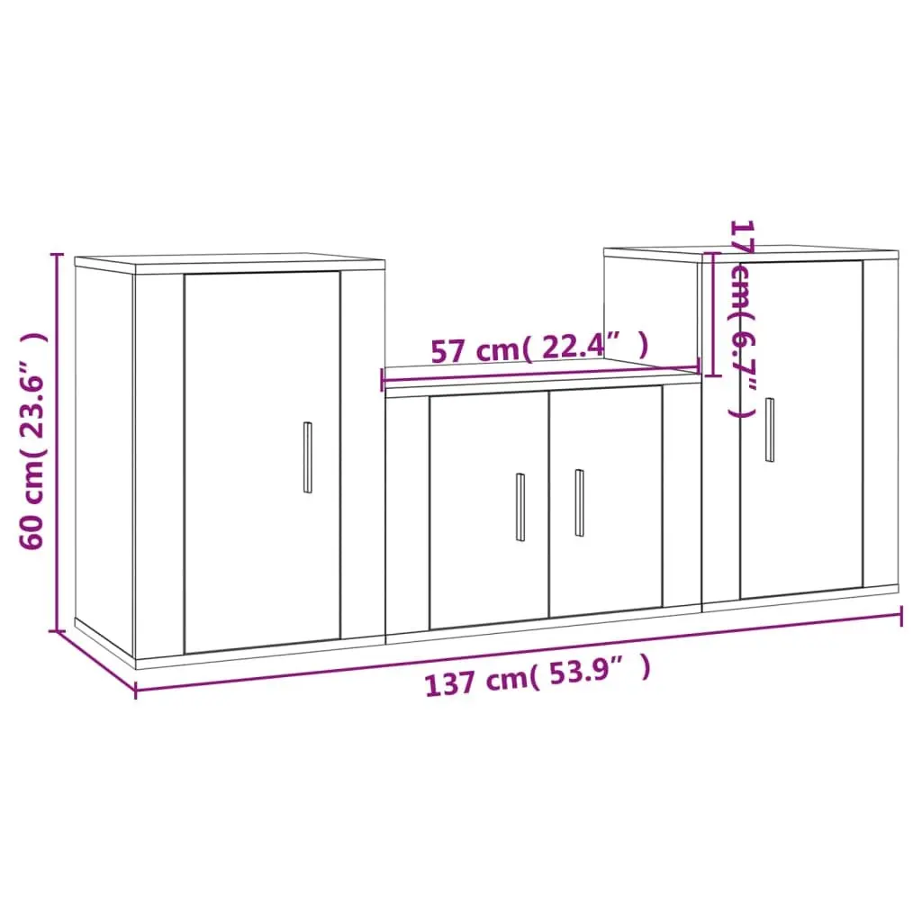 3-Piece Wall-Mounted TV Cabinet Set in White
