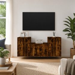 3 Piece Wall-Mounted TV Cabinet Set in Brown