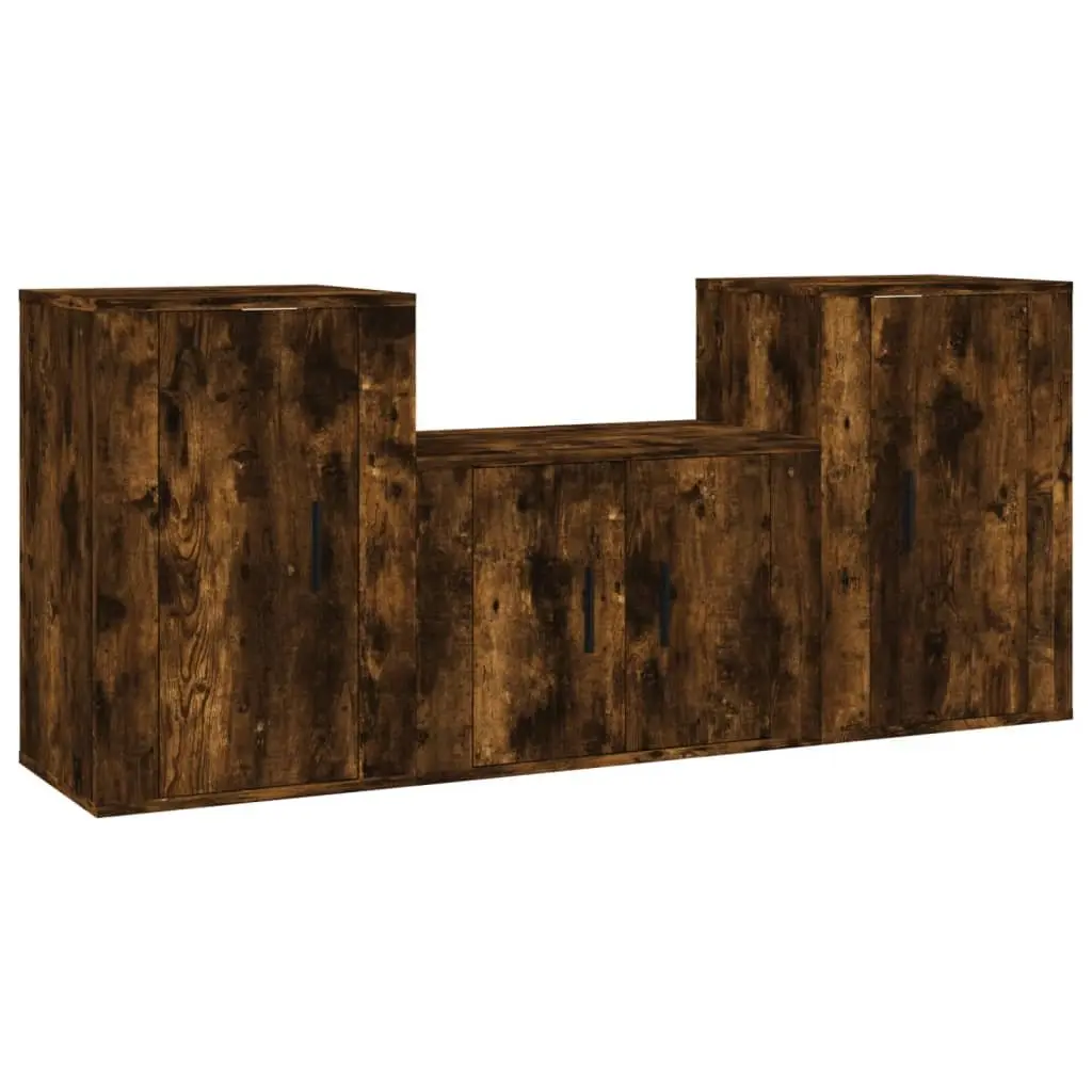 3 Piece Engineered Wood Media Storage Unit Brown Wall-Mounted TV Cabinet Set