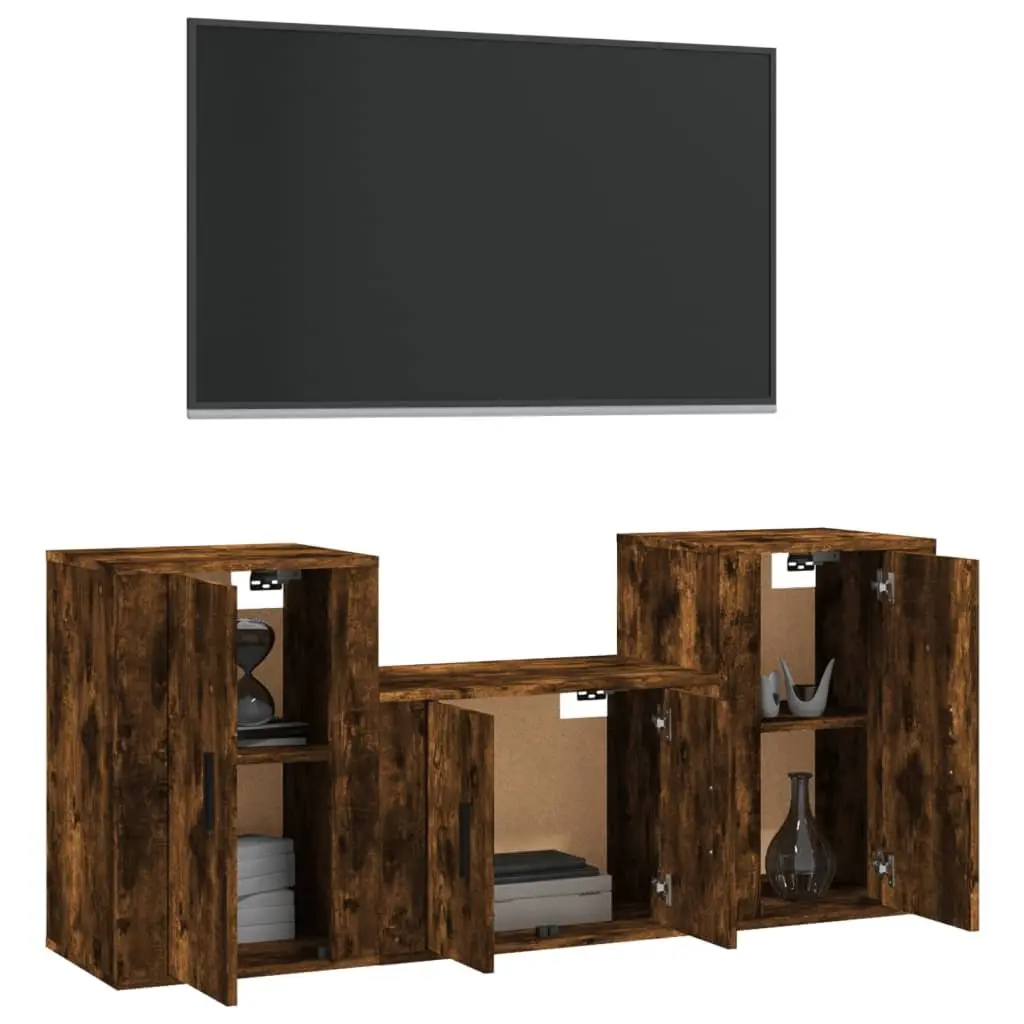 3 Piece Engineered Wood Media Storage Unit Brown Wall-Mounted TV Cabinet Set